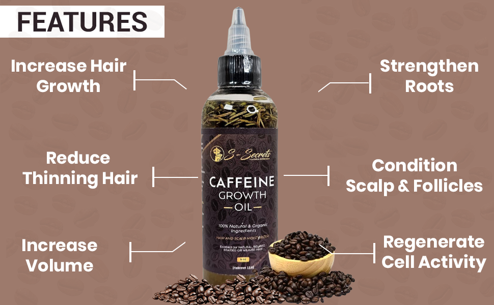 Caffeine Hair Growth Oil 4oz, Herbs, Biotin, Essential oils For All
